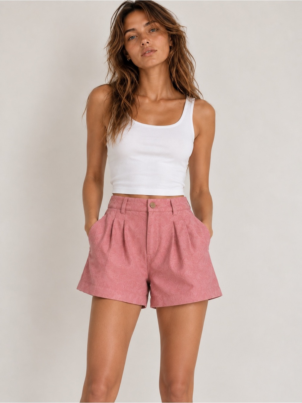 Joie Pink Wool Blend High Rise Pleated Tailored Shorts Size 2 Preppy Coquette